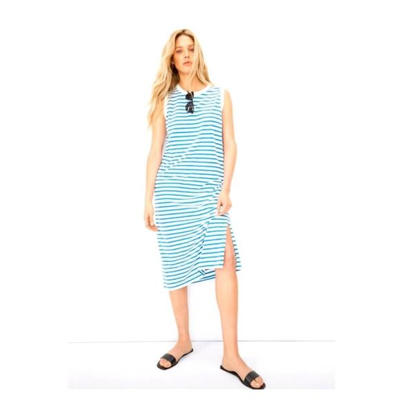 KULE The TANK Midi Dress WHITE and ROYAL BLUE 100% cotton sz Small - Picture 2 of 9